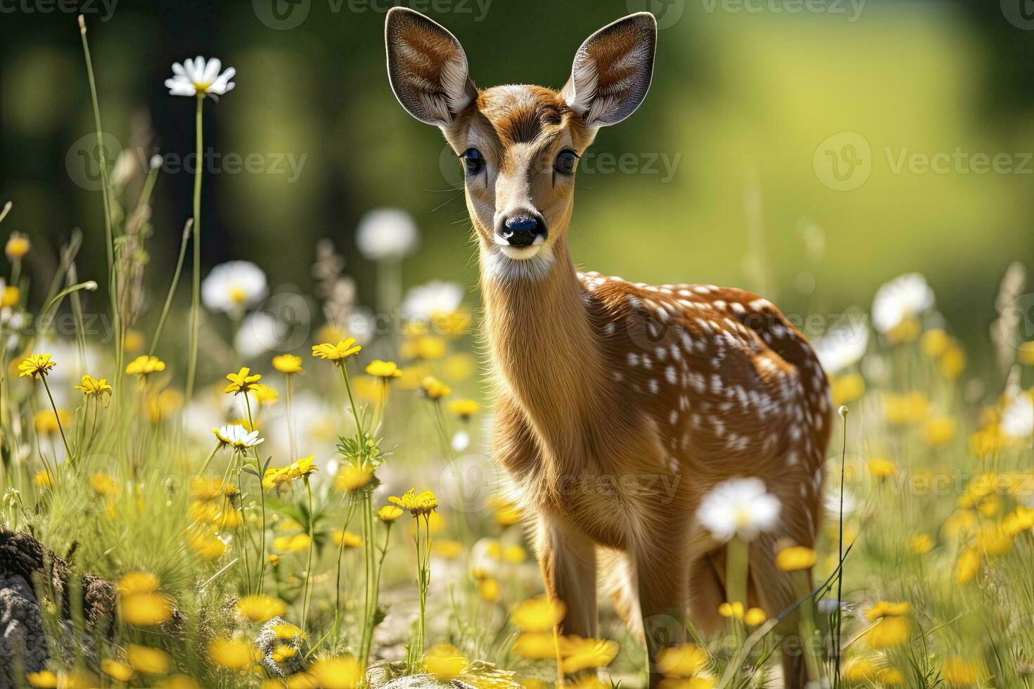 AI generated Female roe deer with beautiful flower. AI Generated photo