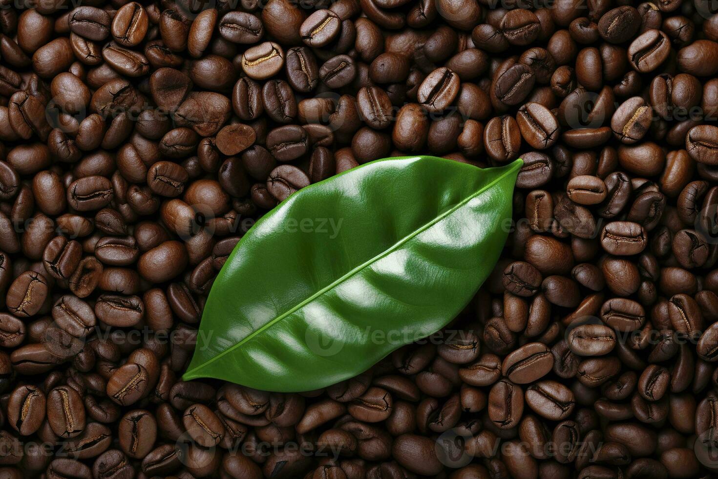 AI generated Green leaves with coffee beans as background. AI Generated photo