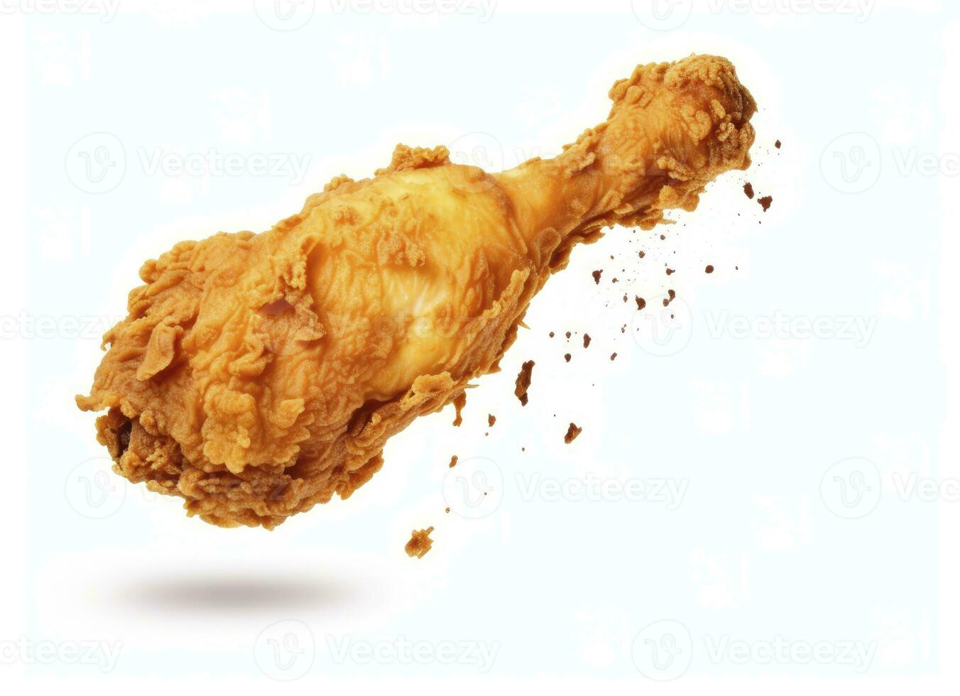 AI generated Fried chicken leg falling in the air isolated on a white background. AI Generated. photo