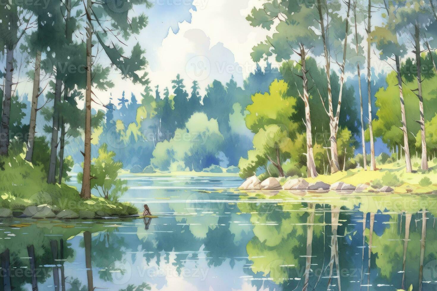 AI generated The serenity of a secluded forest lake.AI Generated photo