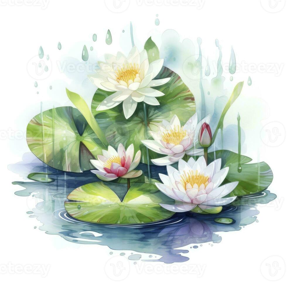 AI generated Water Lily in Pond. Watercolor design. AI Generated photo