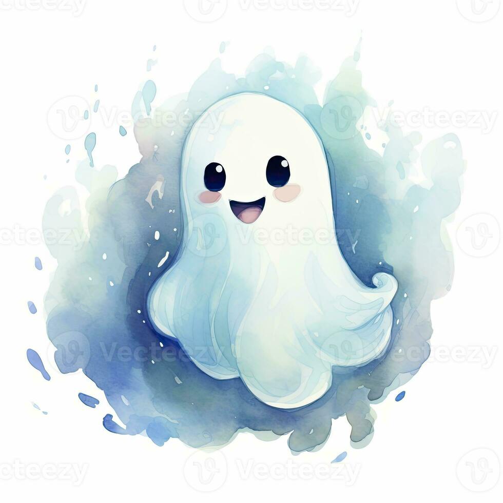 AI generated The watercolor cute ghost on white background. AI Generated photo