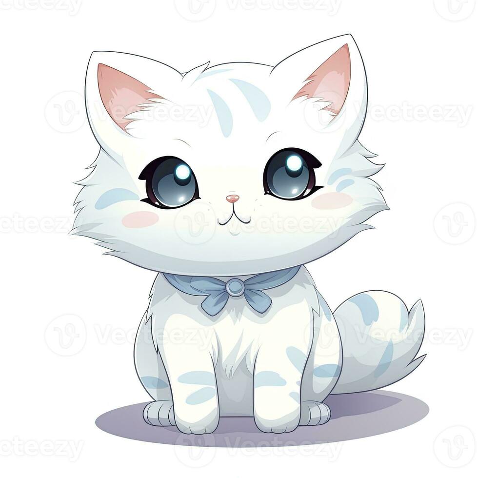 AI generated Cute Kawaii cat clipart icon white background. AI Generated photo