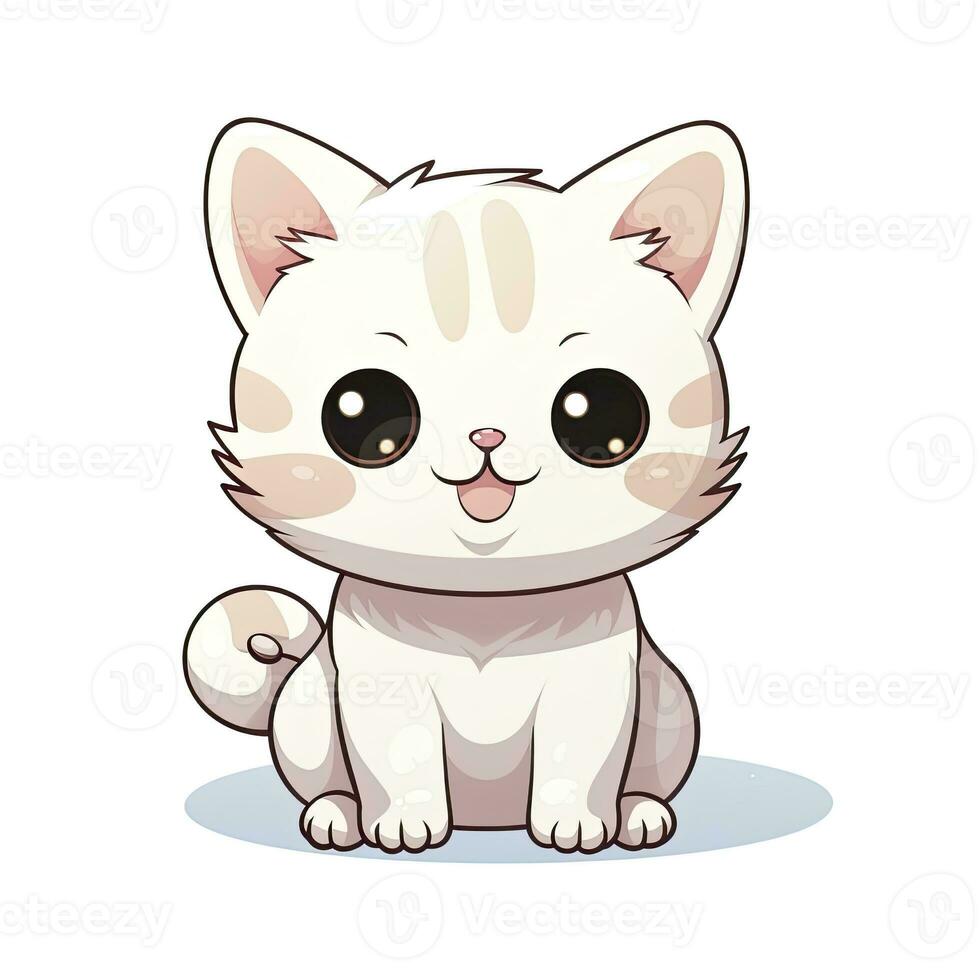 AI generated Cute Kawaii cat clipart icon white background. AI Generated photo