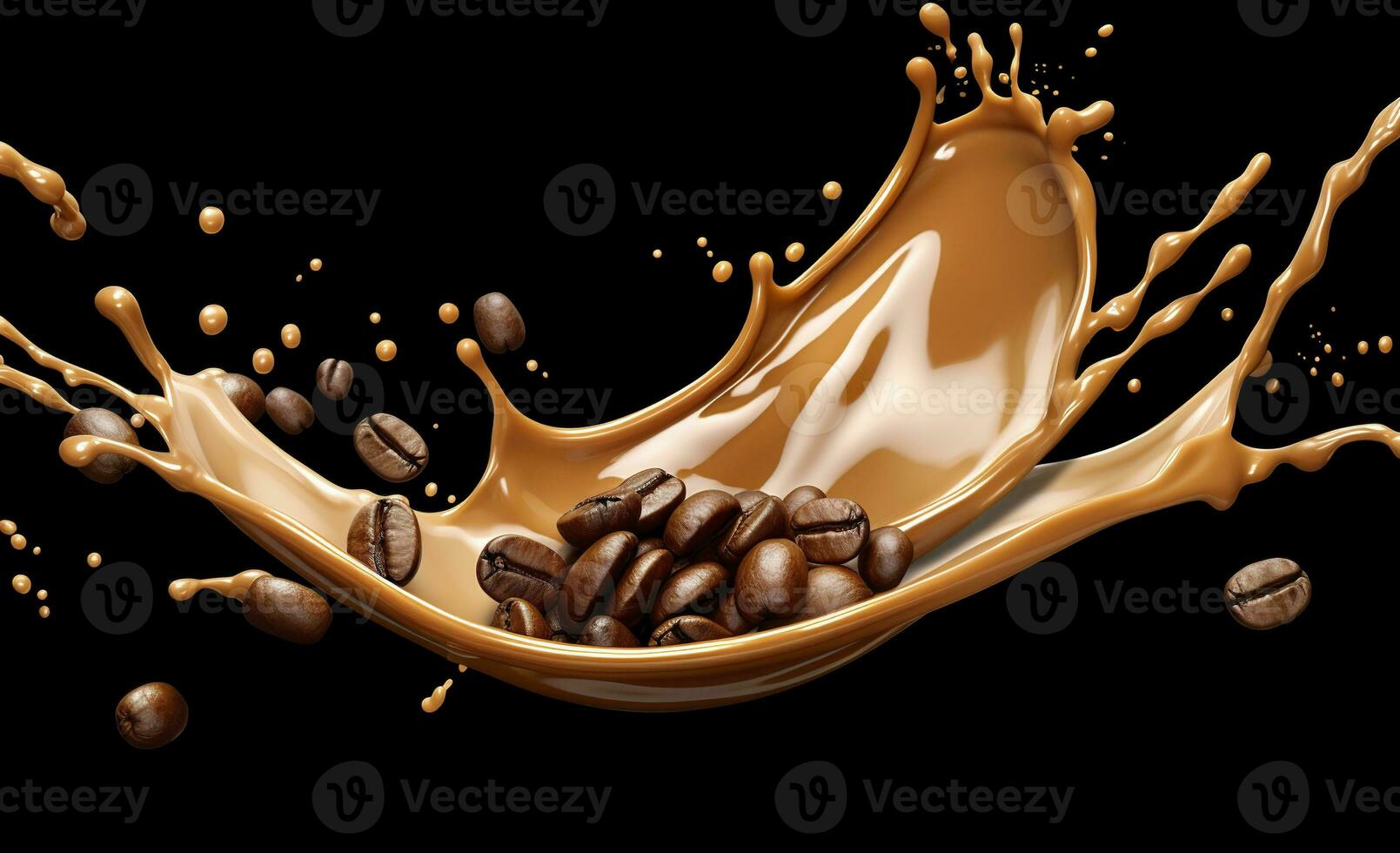 AI generated hot liquid coffee splash with Coffee Bean falling, 3d illustration. AI Generated photo