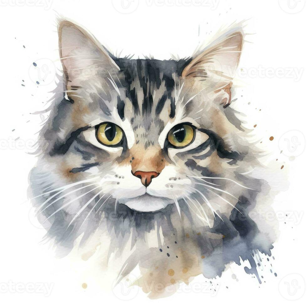 ai generado acuarela gato acortar Arte en blanco antecedentes. ai generado foto