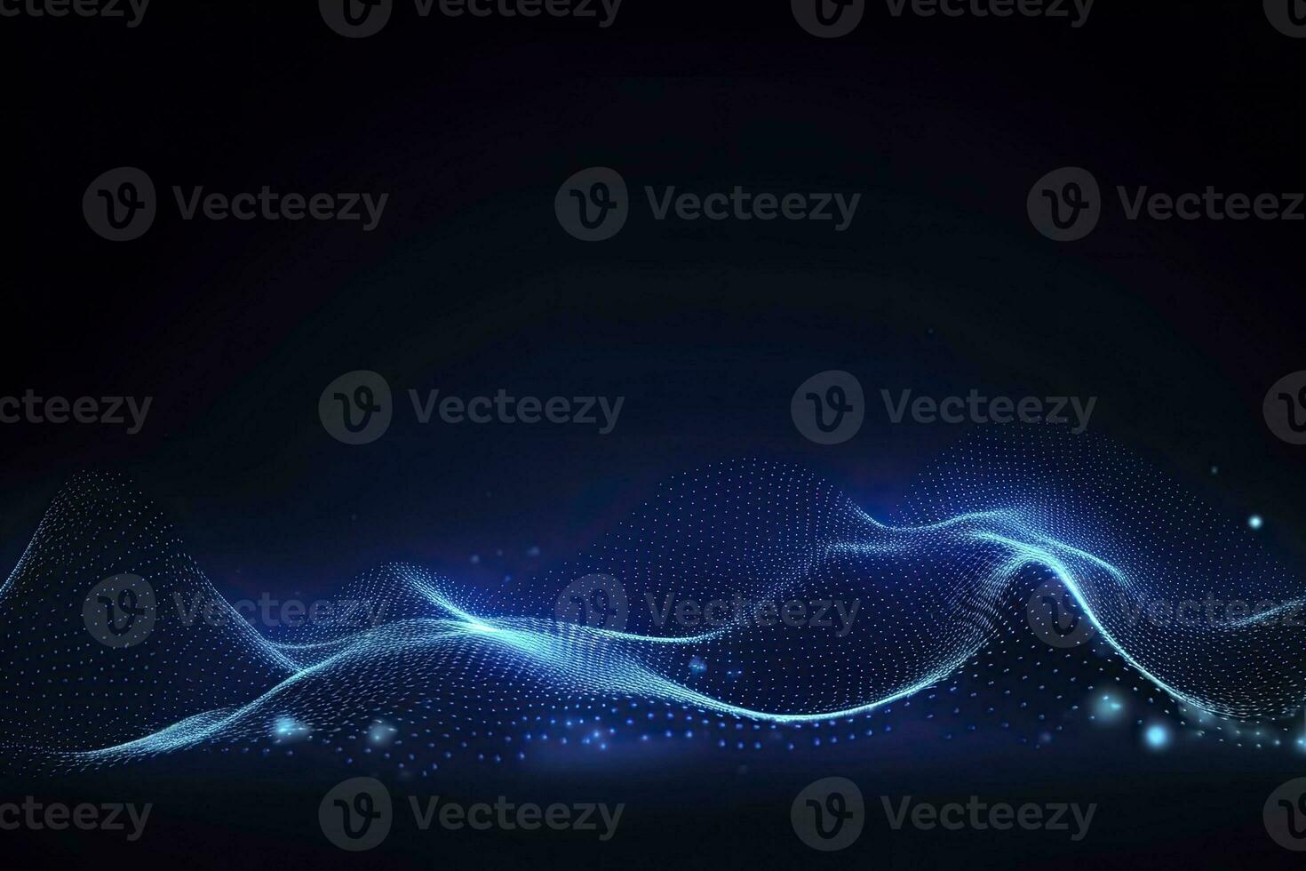 AI generated Dynamic blue particle wave. Abstract sound visualization. Digital structure of the wave flow of luminous particles. AI Generated. photo