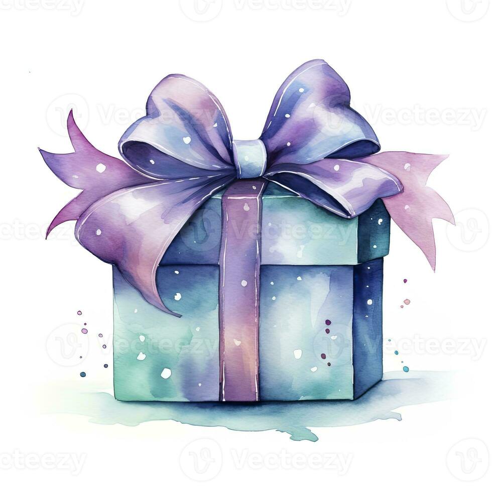 AI generated Watercolor birthday present with bow isolated on white background.  AI Generated photo