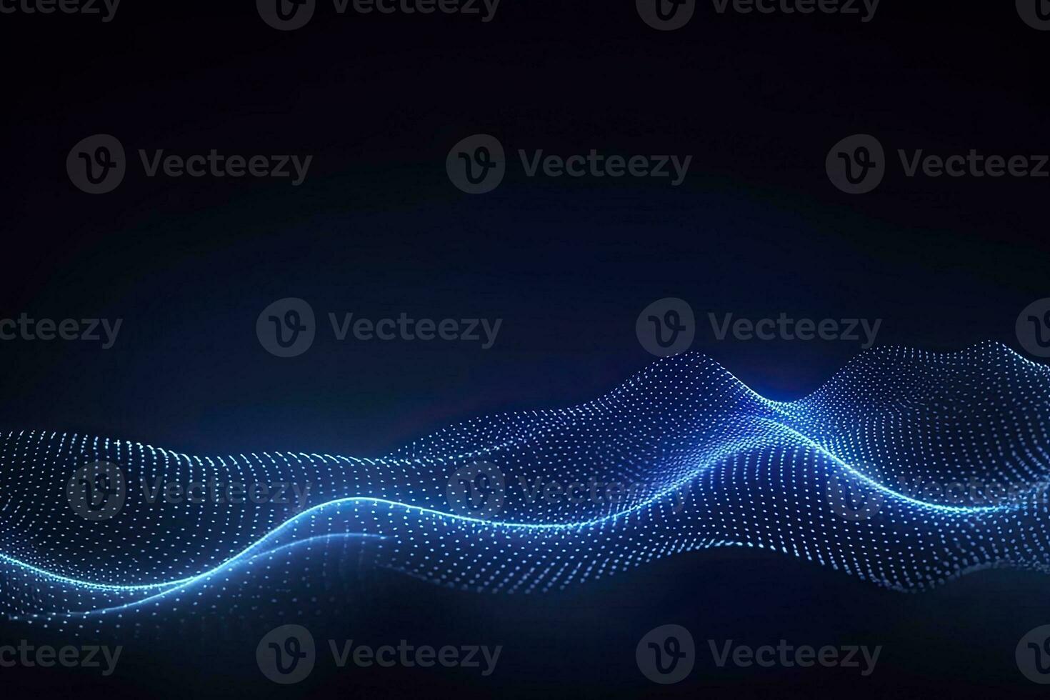 AI generated Dynamic blue particle wave. Abstract sound visualization. Digital structure of the wave flow of luminous particles. AI Generated. photo