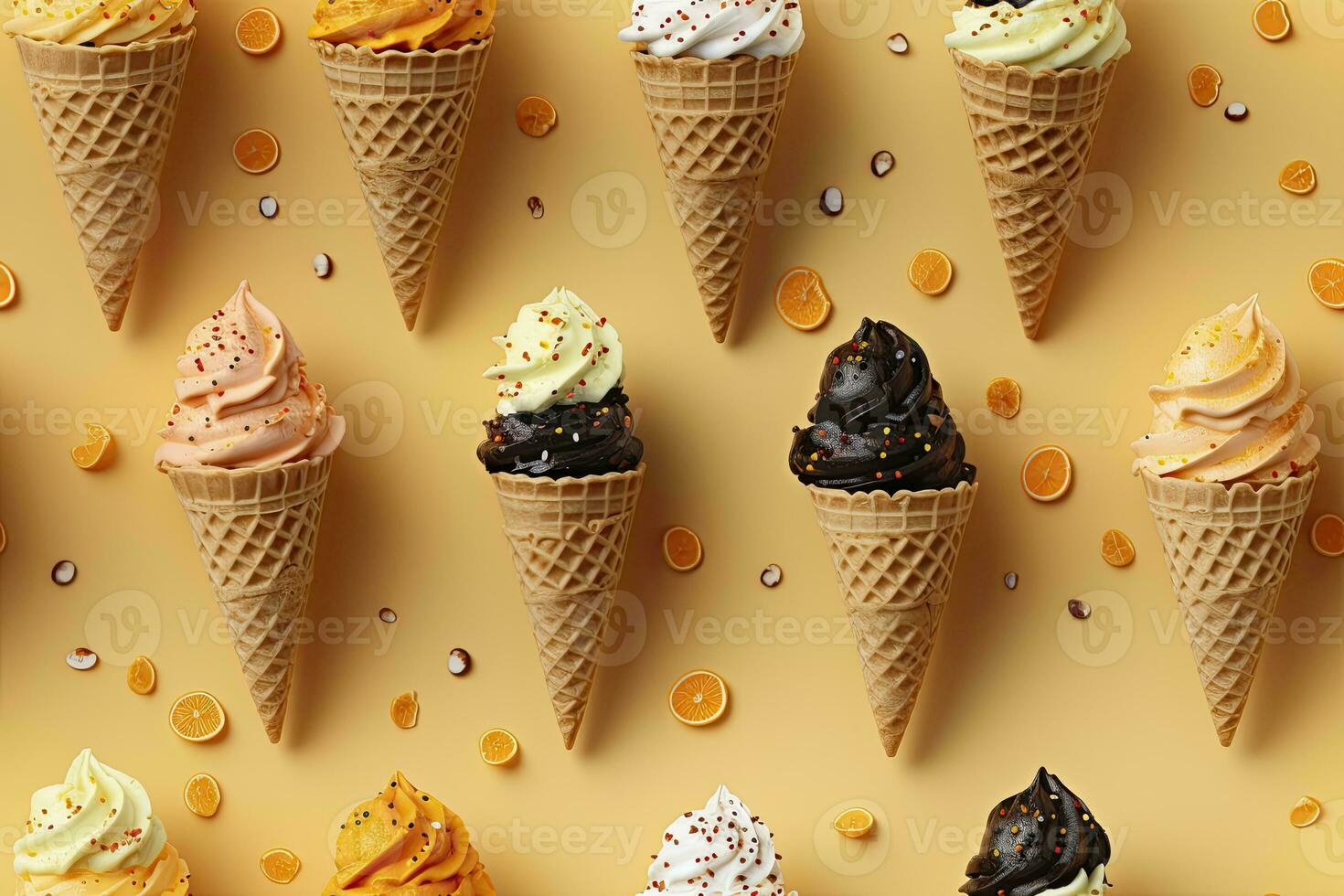 AI generated Incorporate a variety of waffle cones with different ice cream flavors. AI Generated photo