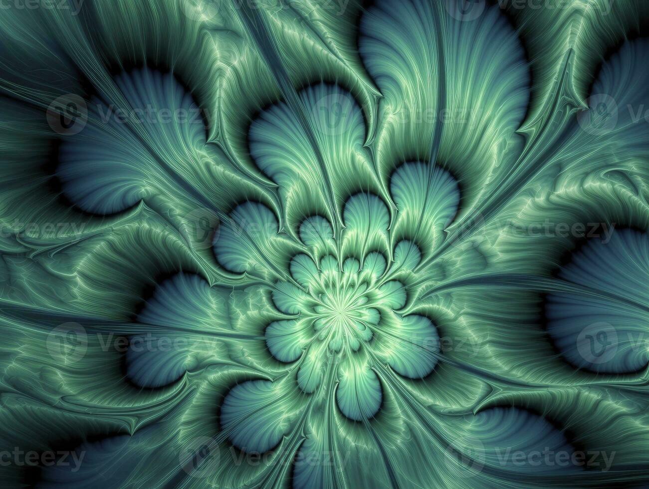 AI generated Aqua and Green psychedelic fractal.  AI Generated photo