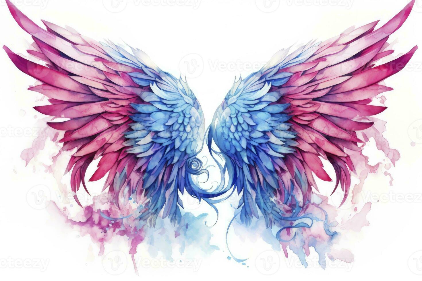 AI generated Beautiful magic watercolor blue pink wings. AI Generated photo