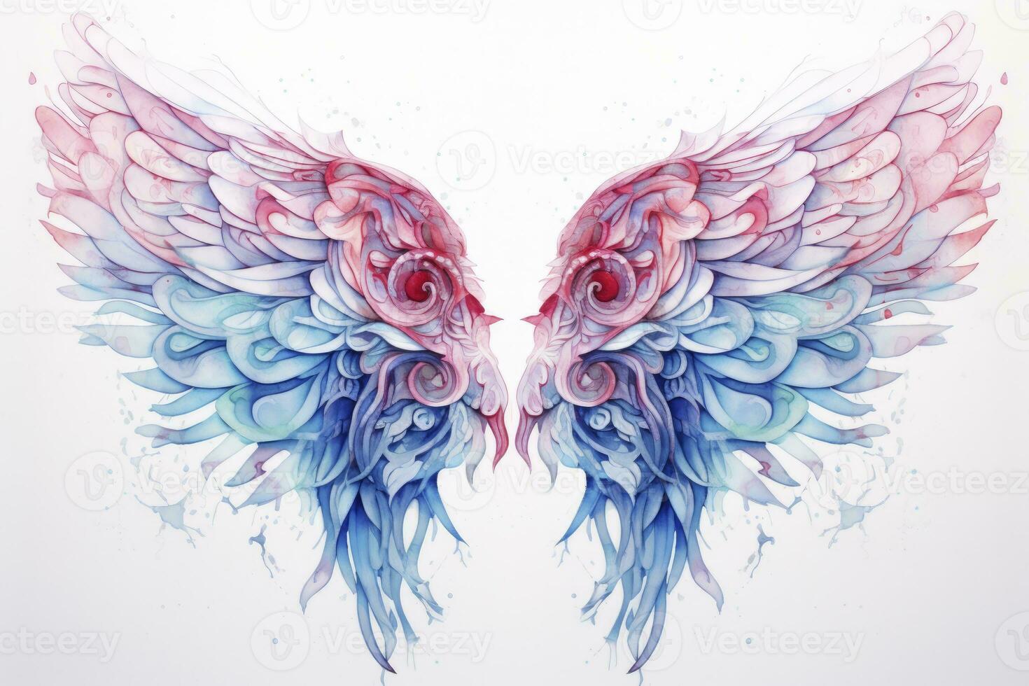 AI generated Beautiful magic watercolor blue pink wings. AI Generated photo