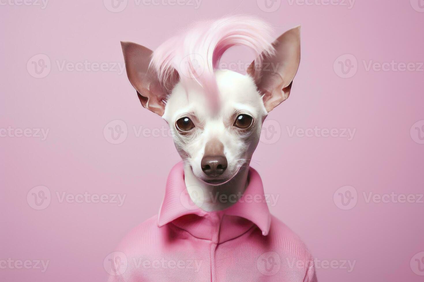 AI generated Pink colored dog on Pink Background. AI Generated photo