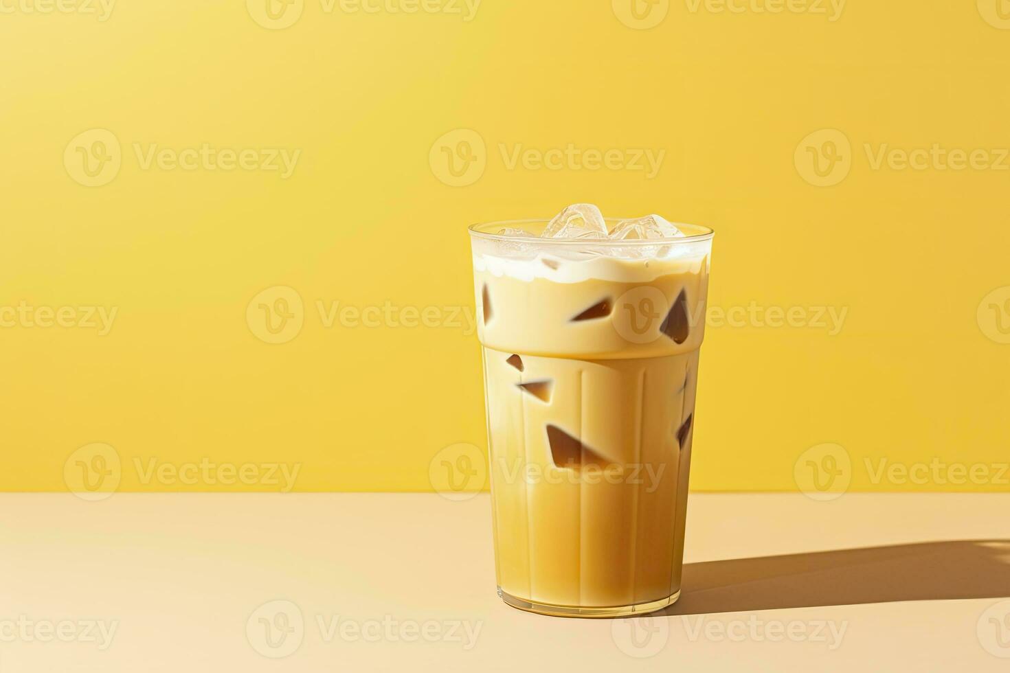 AI generated Iced Latte on yellow background. AI Generated photo