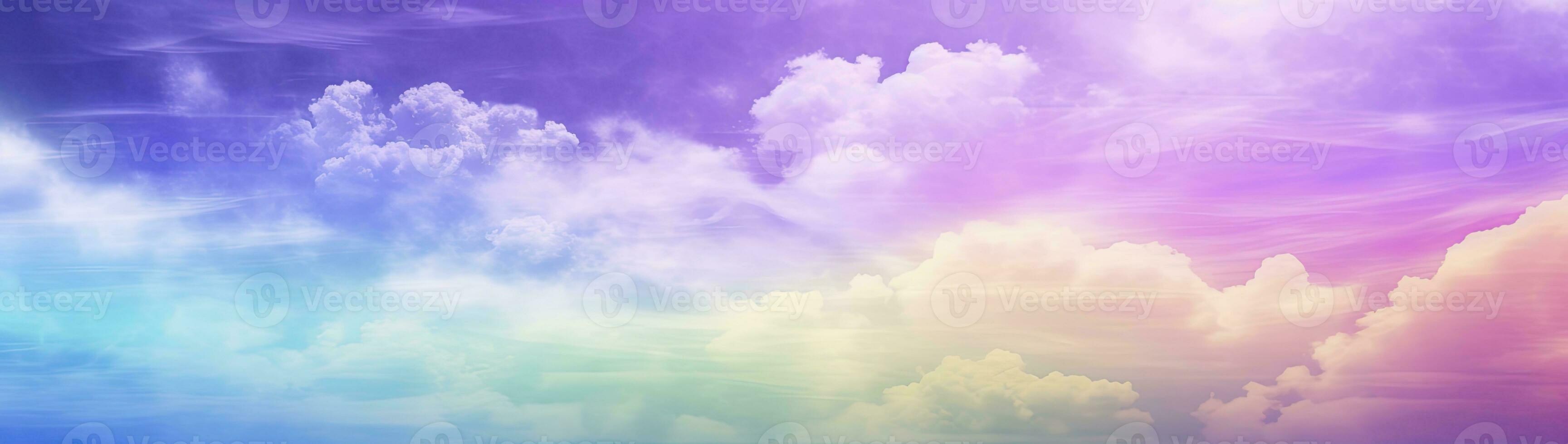 AI generated Rainbow sky with fluffy clouds. Multicolored toned sky. AI Generated. photo