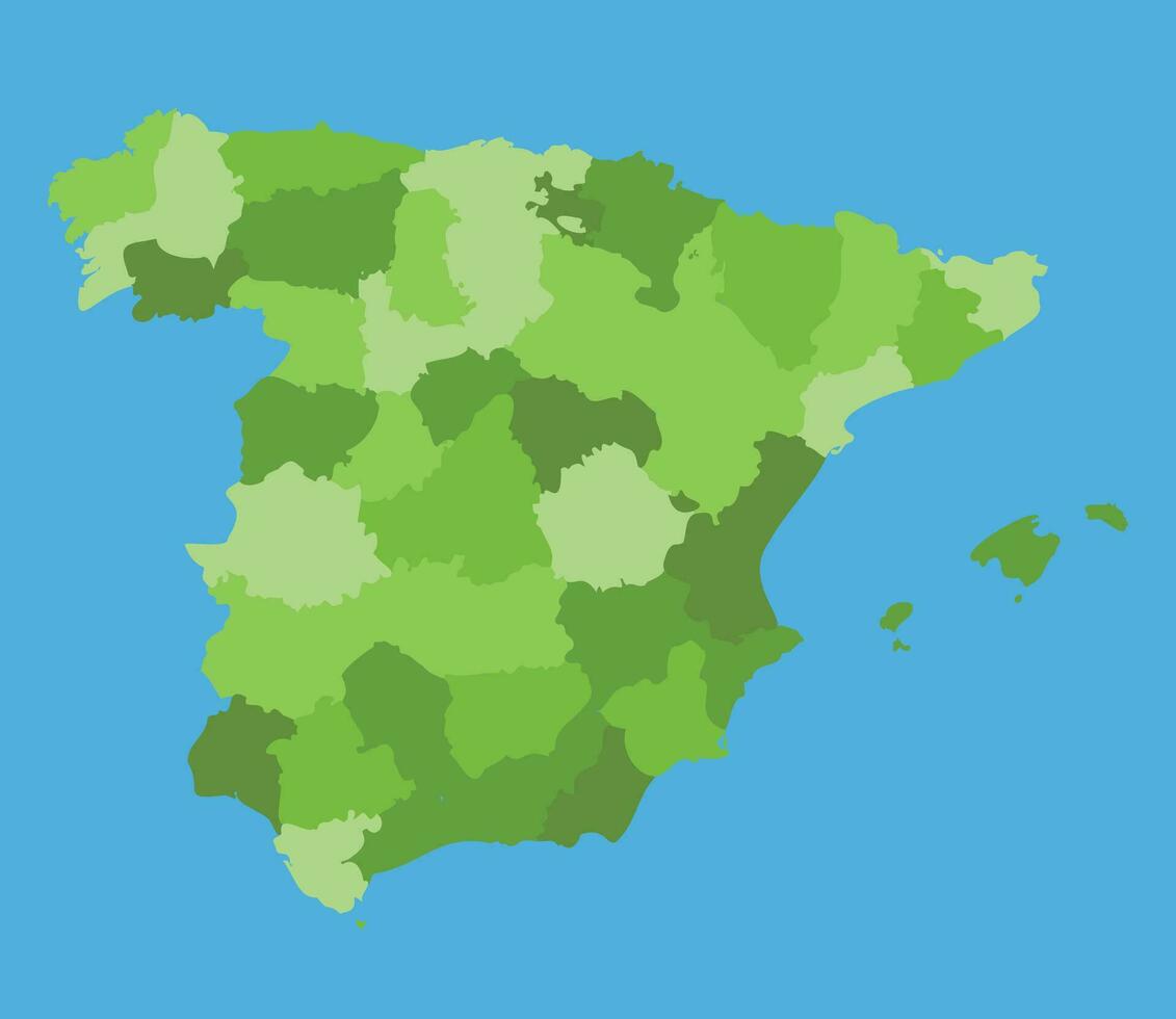 Spain vector map in greenscale with regions