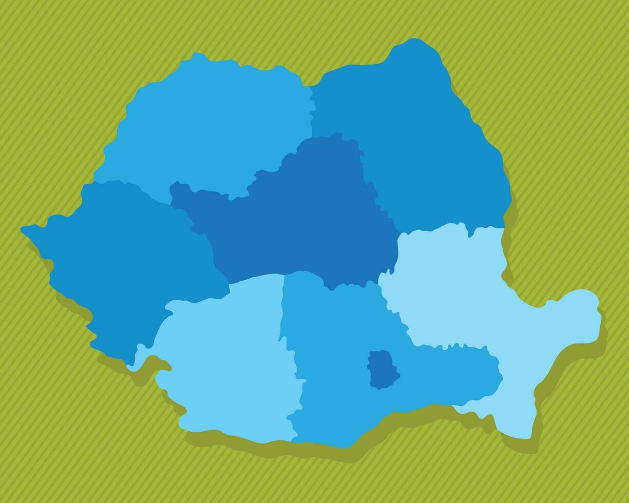 Romania map with regions blue political map green background vector illustration