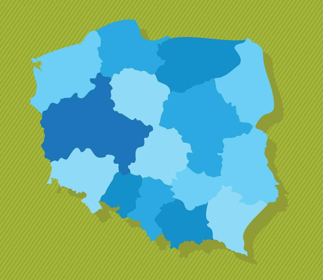 Poland map with regions blue political map green background vector illustration
