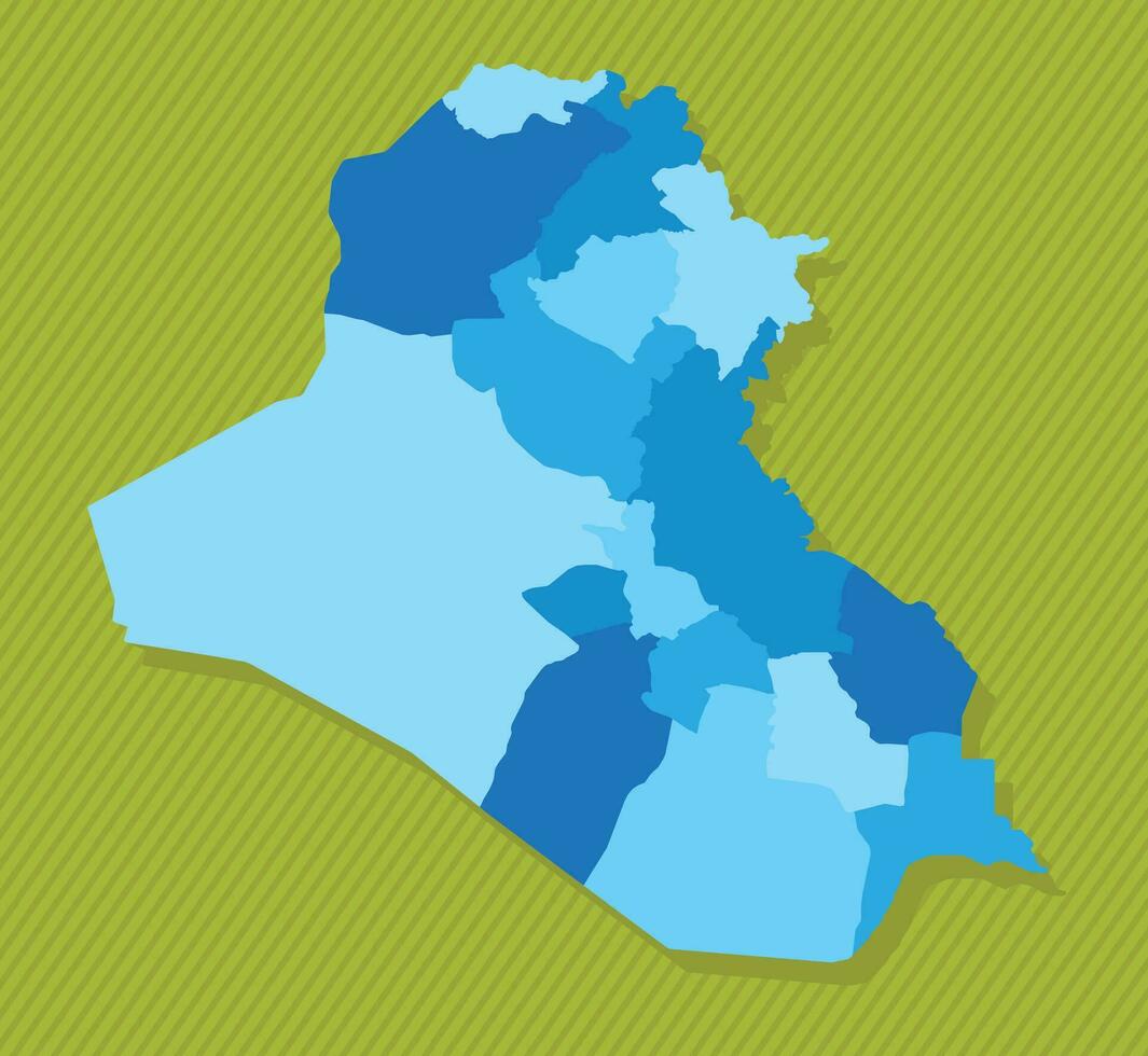 Irak mapa con regiones azul político mapa verde antecedentes vector ilustración
