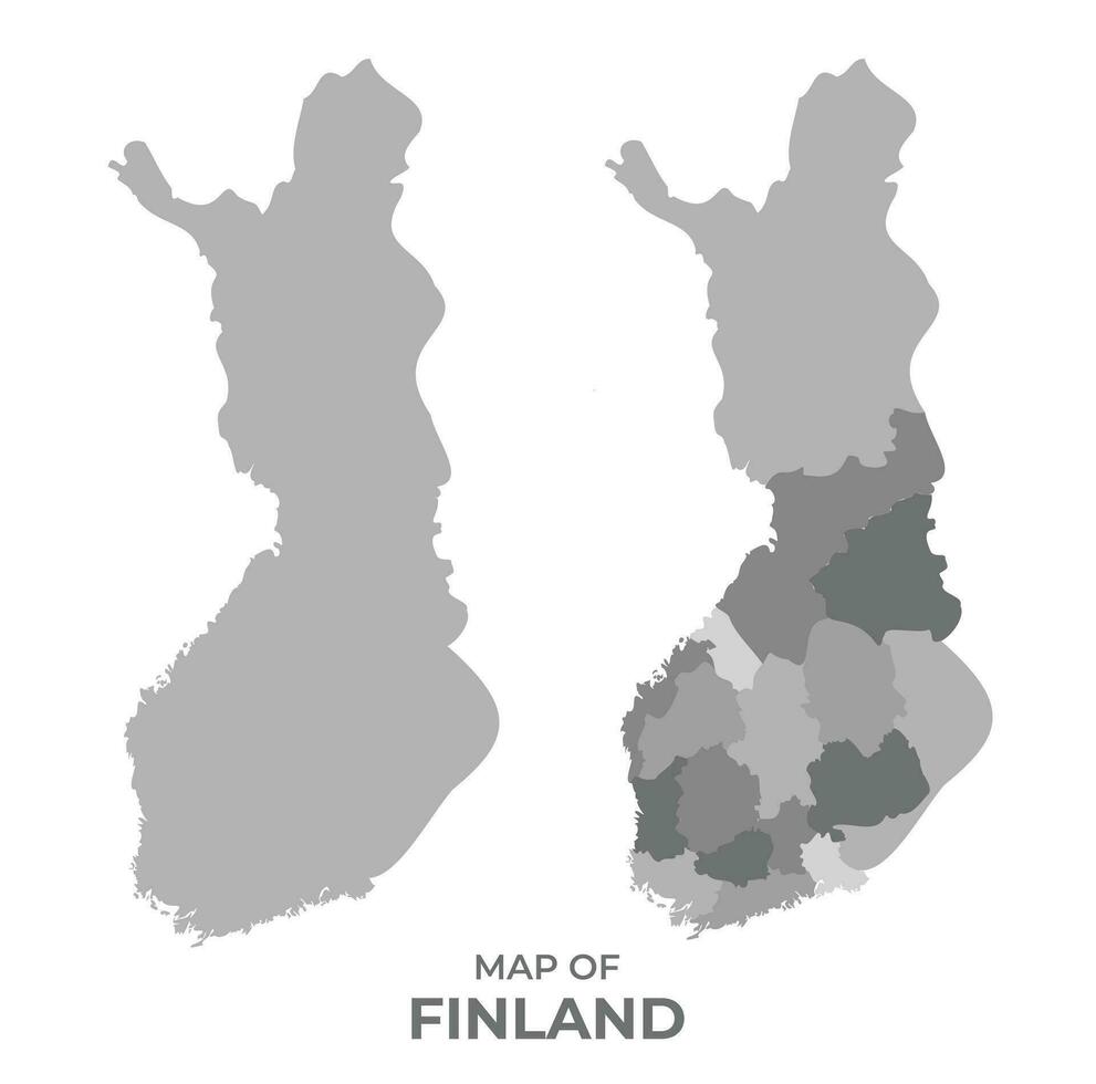 Greyscale vector map of Finland with regions and simple flat illustration