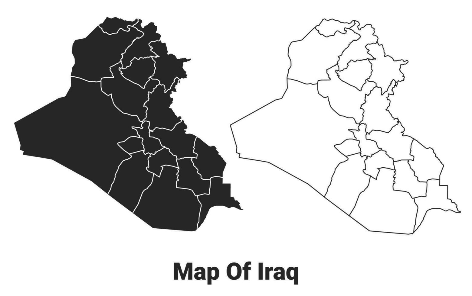 Vector Black map of Iraq country with borders of regions