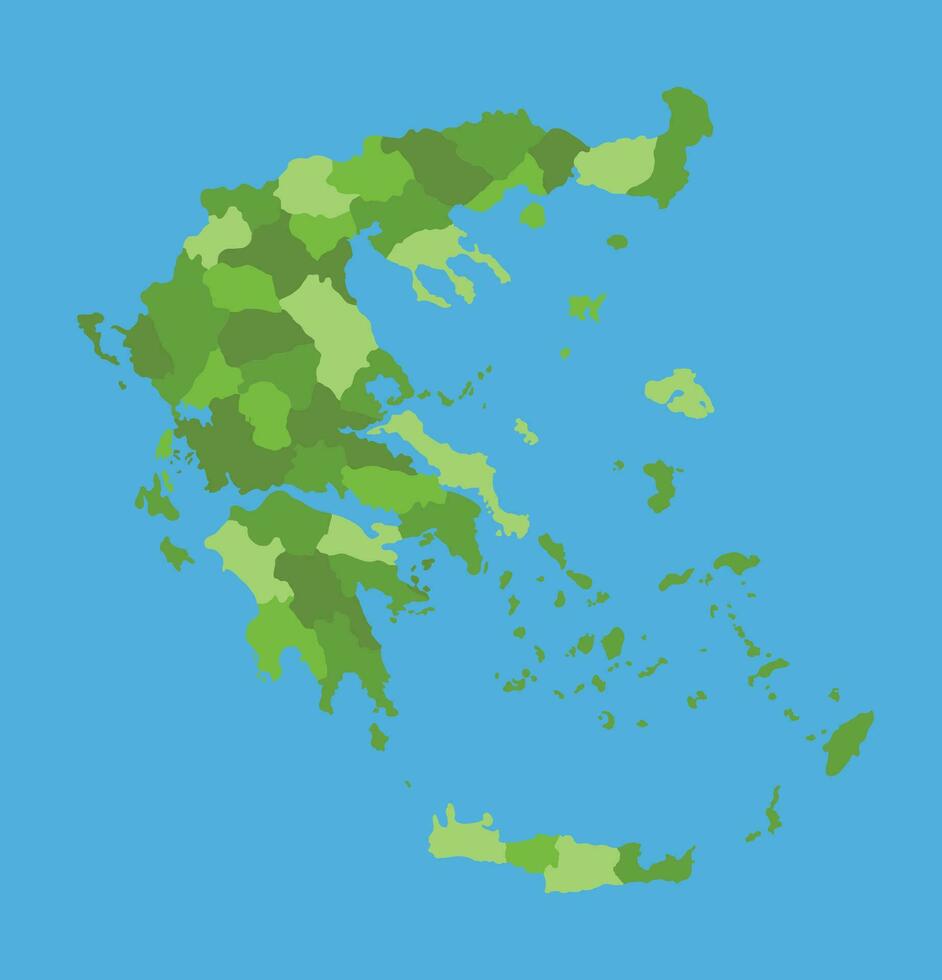 Greece vector map in greenscale with regions