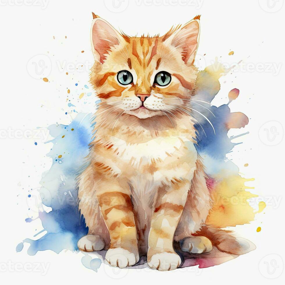 ai generado acuarela gato acortar Arte en blanco antecedentes. ai generado foto