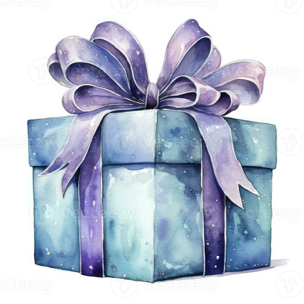 AI generated Watercolor birthday present with bow isolated on white background.  AI Generated photo