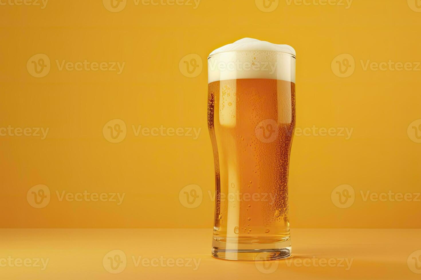 AI generated Beer glass with full beer isolated with a yellow background. AI Generated photo