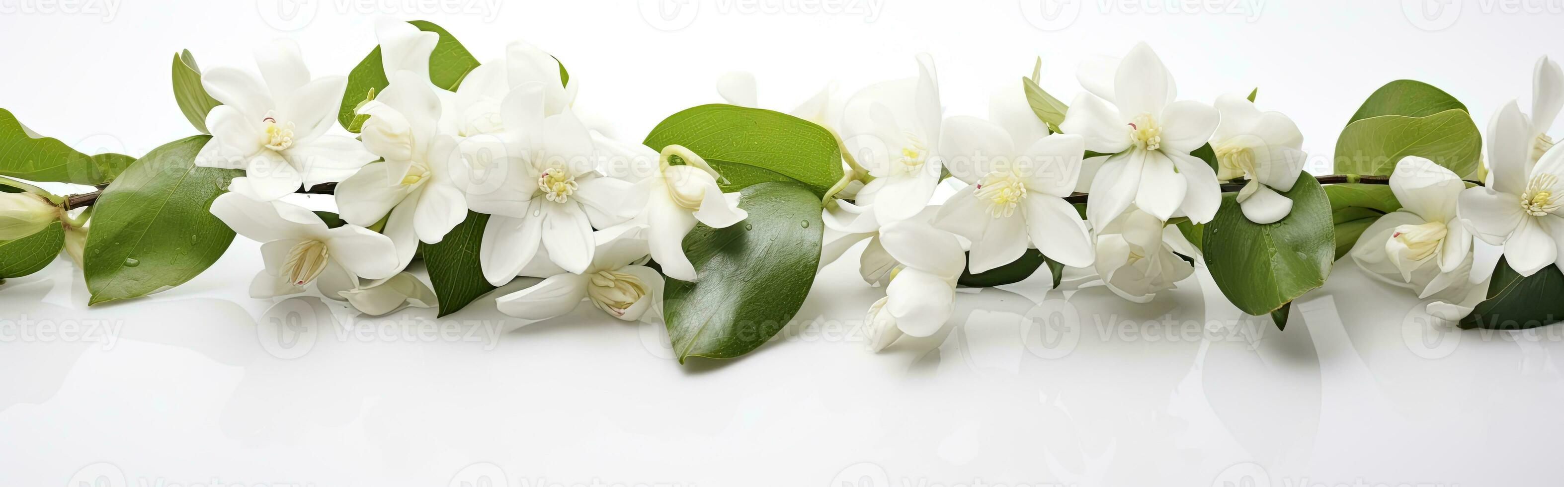 AI generated Jasmine flowers on white surface. AI Generated photo