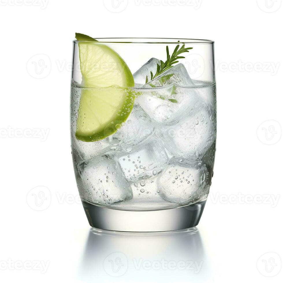 AI generated Gin tonic glass of water with ice isolated on white background. AI Generated photo