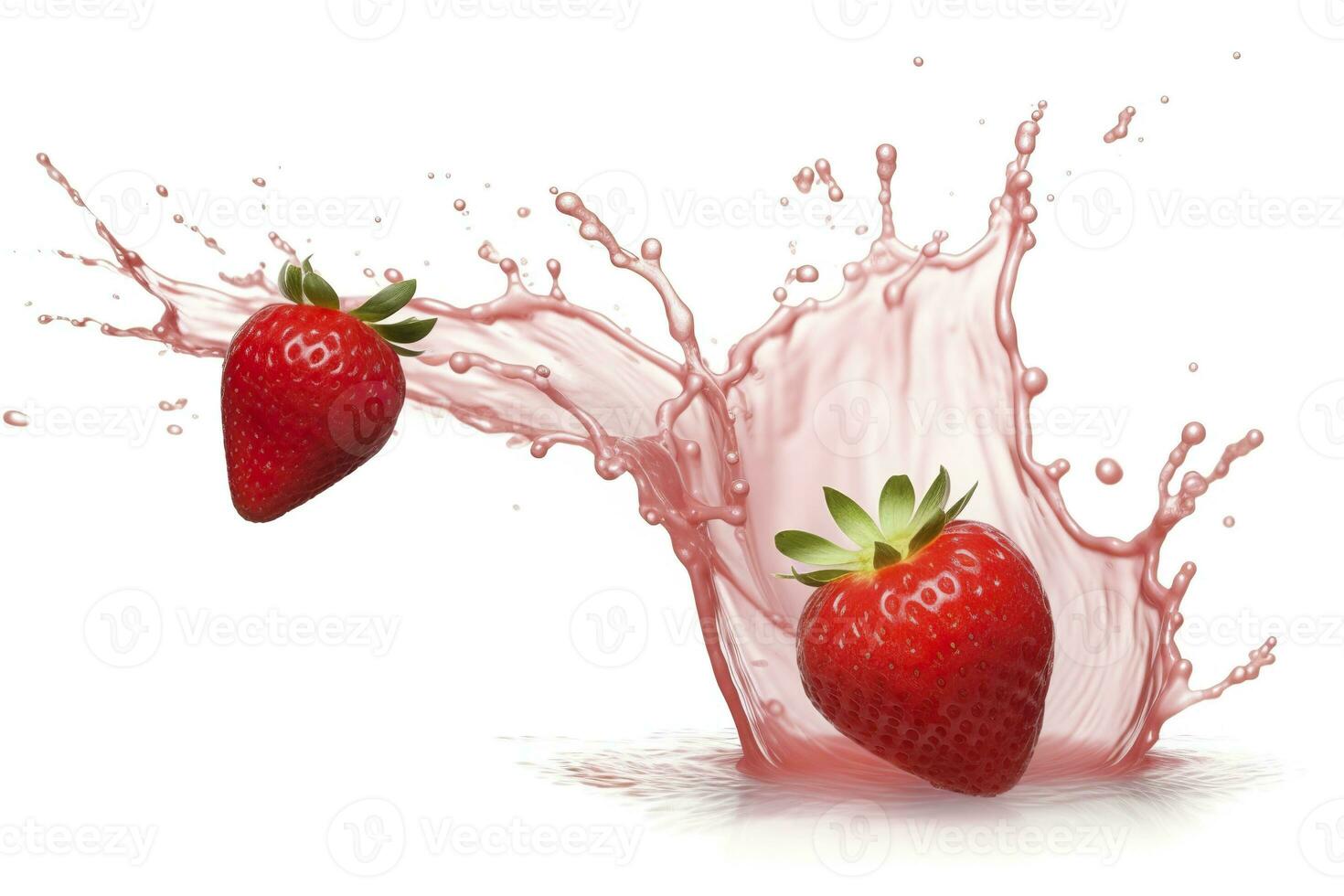 AI generated milk or yogurt splash with strawberries isolated on white background, 3d rendering. AI Generated photo