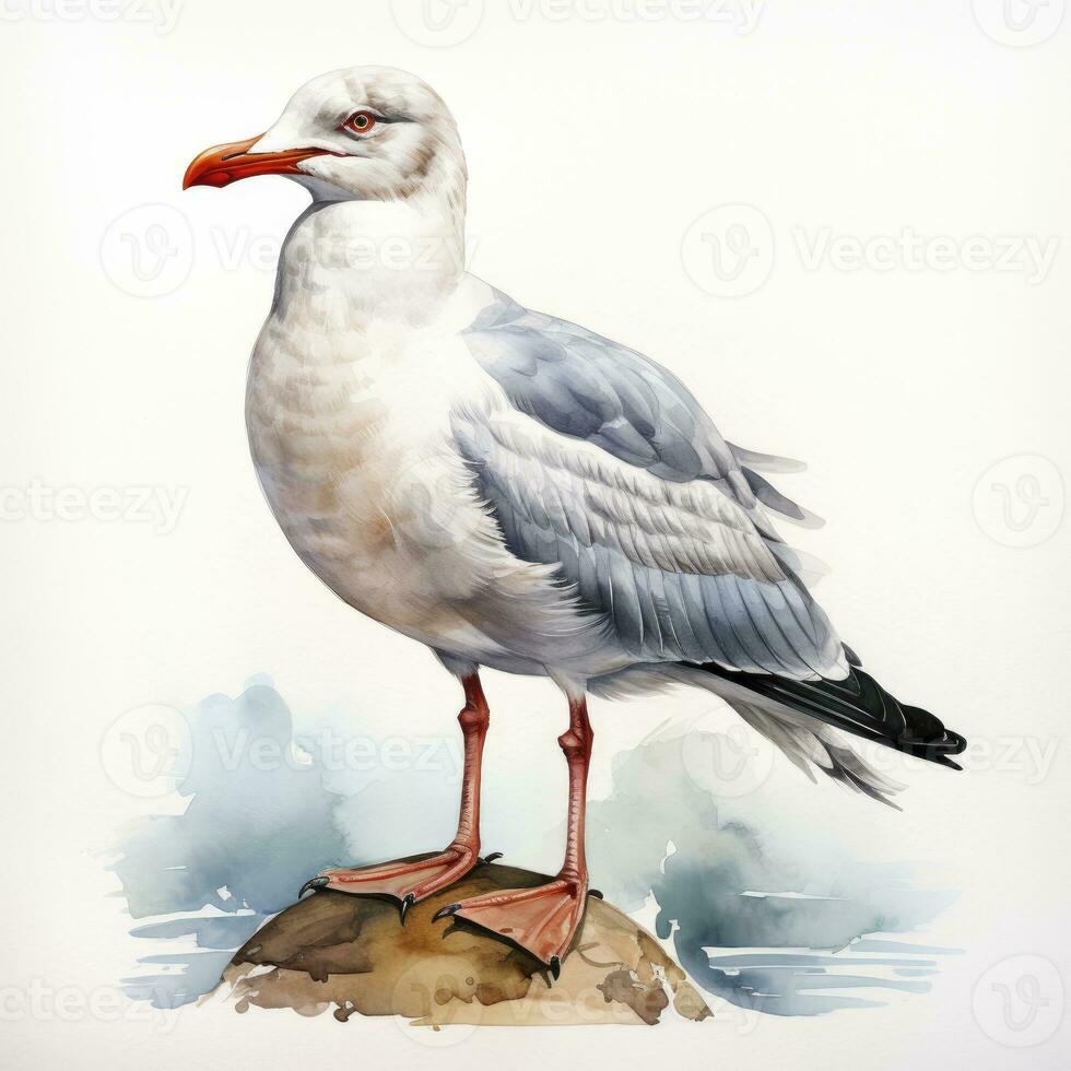 AI generated Watercolor seagull isolated on white background. AI Generated photo