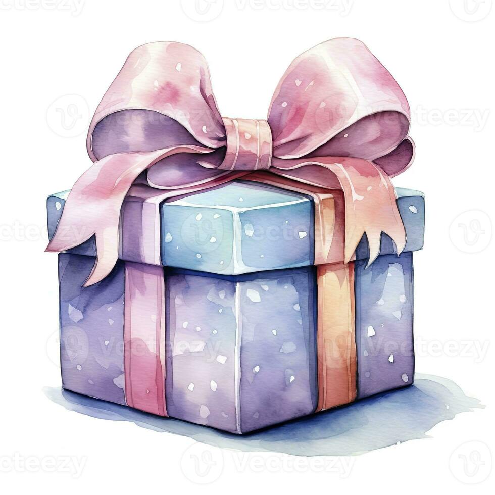 AI generated Watercolor birthday present with bow isolated on white background.  AI Generated photo