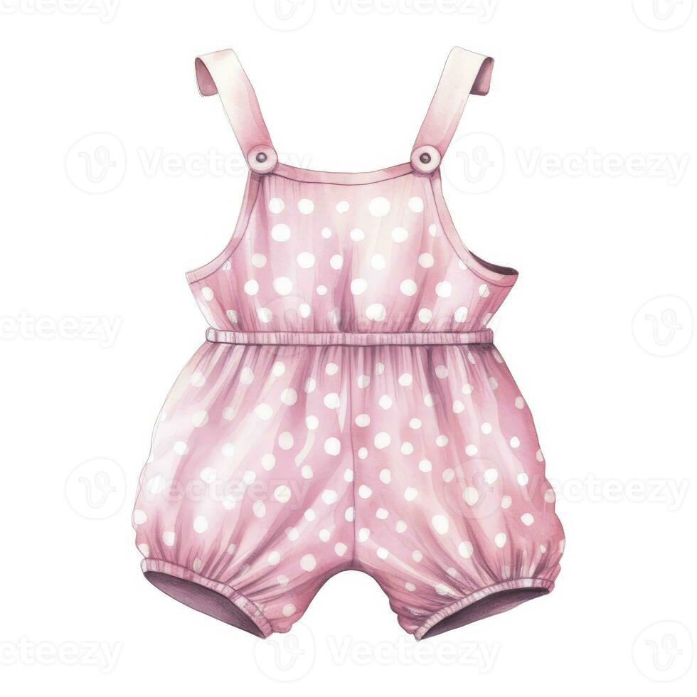 AI generated Pink baby girl romper in watercolors on a white background. AI Generated photo