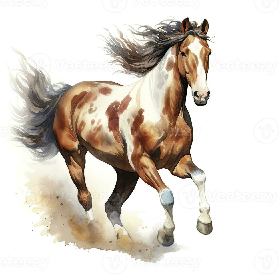 AI generated Horse running in watercolor design. AI Generated photo