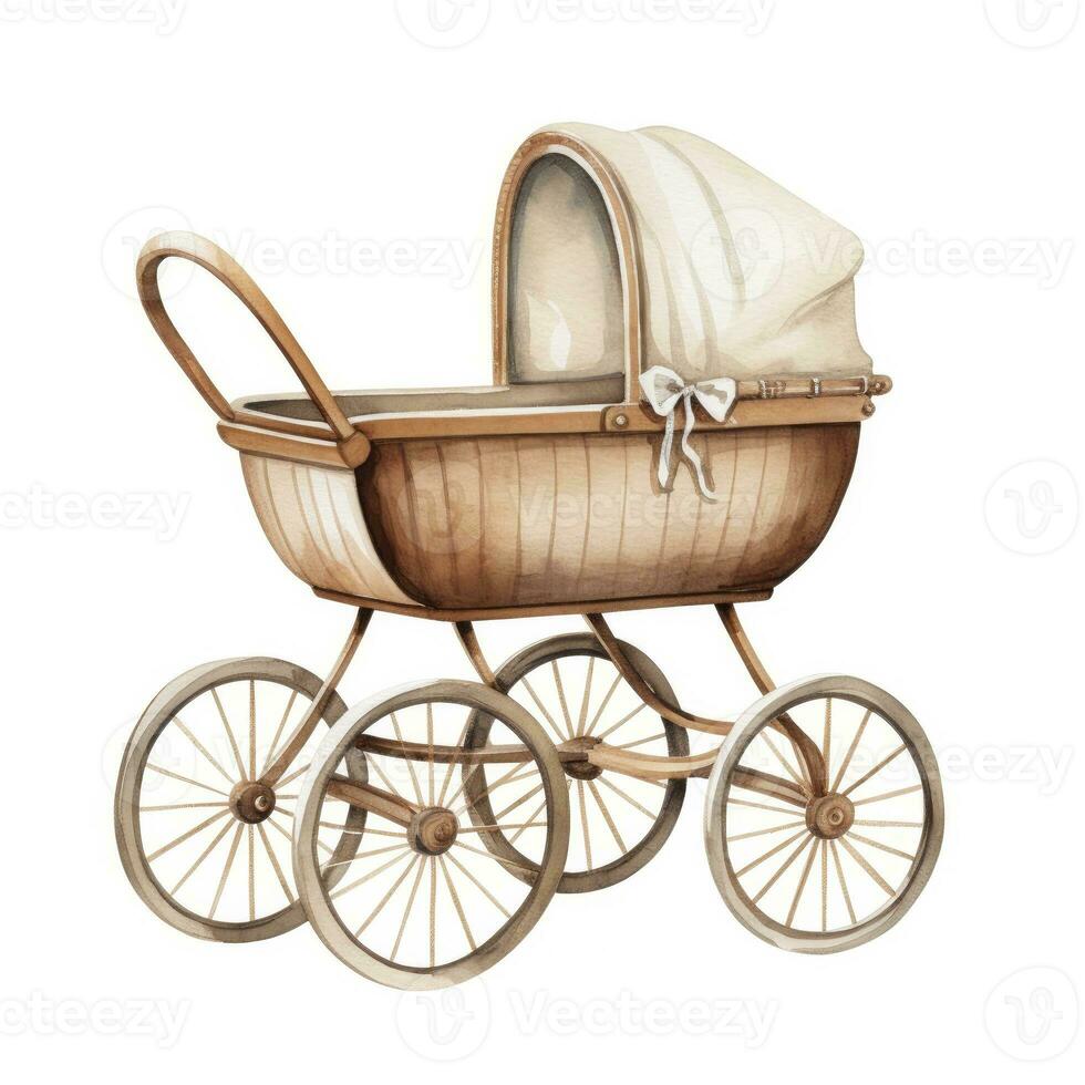 AI generated Watercolor Baby carriage Clipart on white background. AI Generated photo