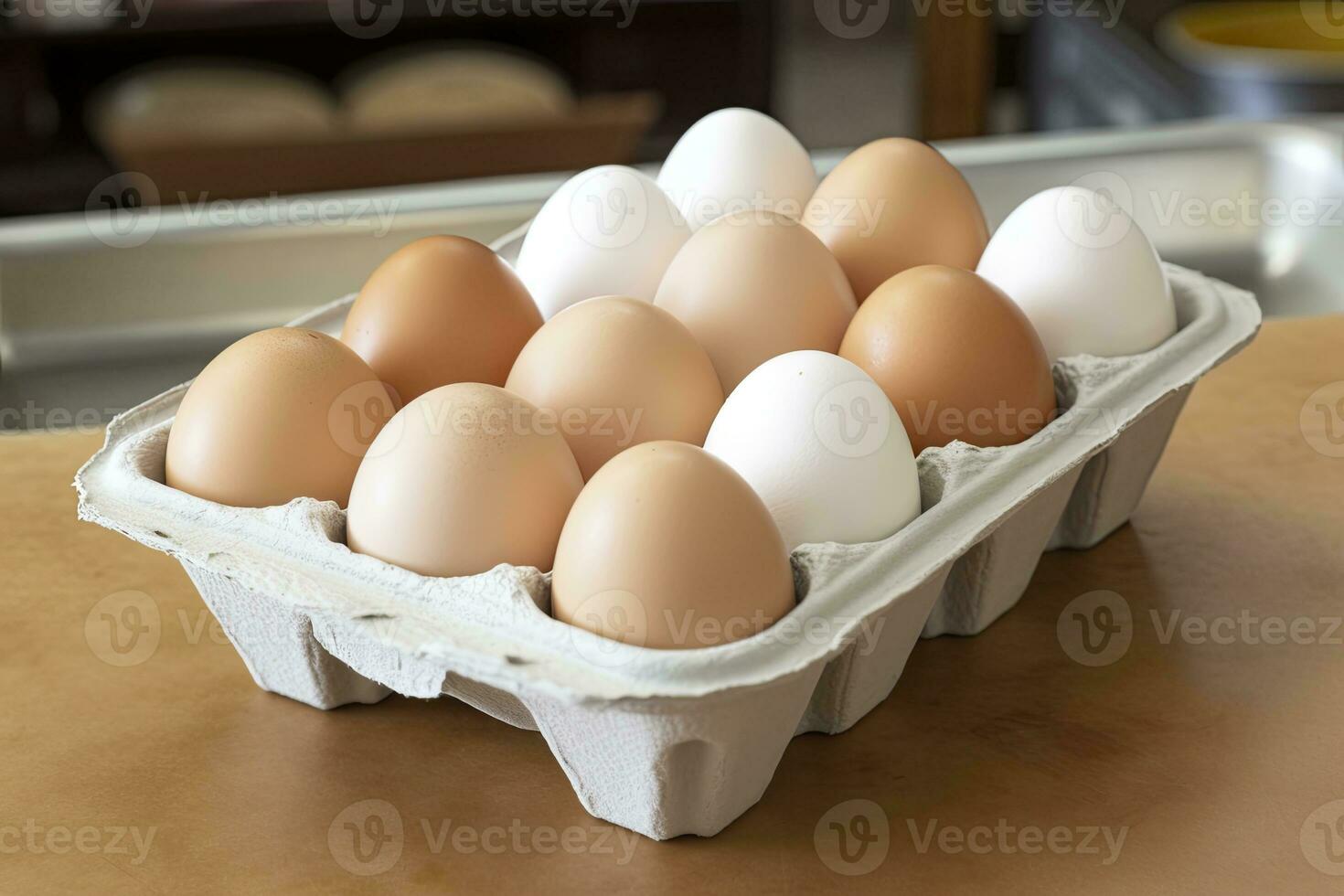 AI generated Close up of open carton of fresh store bought white eggs. AI Generated photo