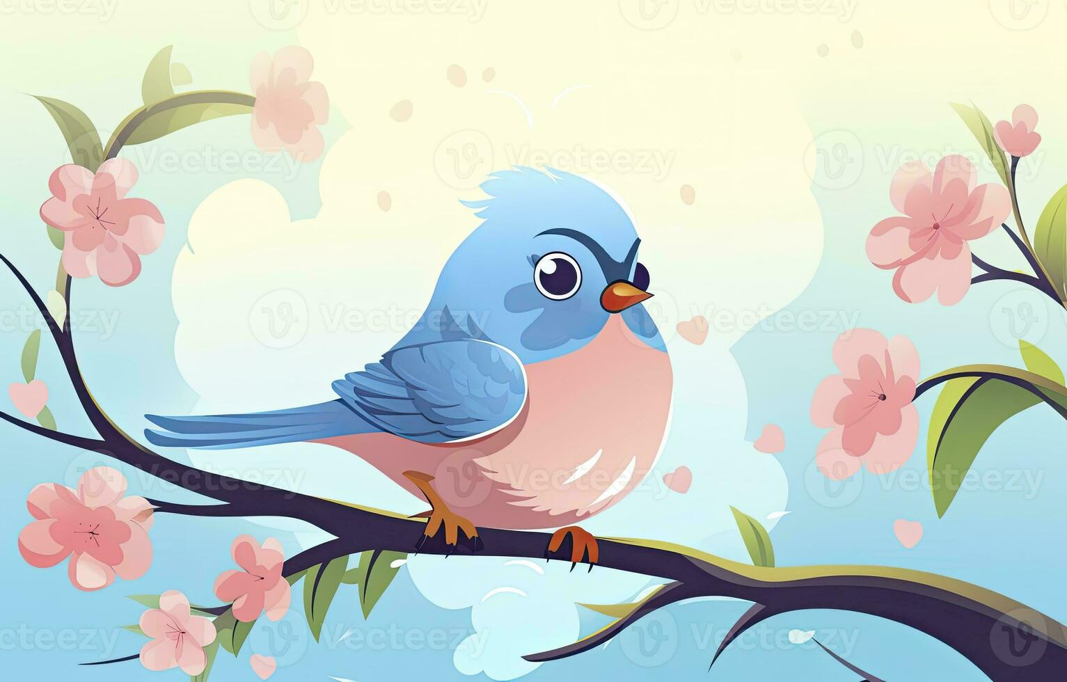 AI generated Cute little bird with a  nature background.  AI Generated. photo