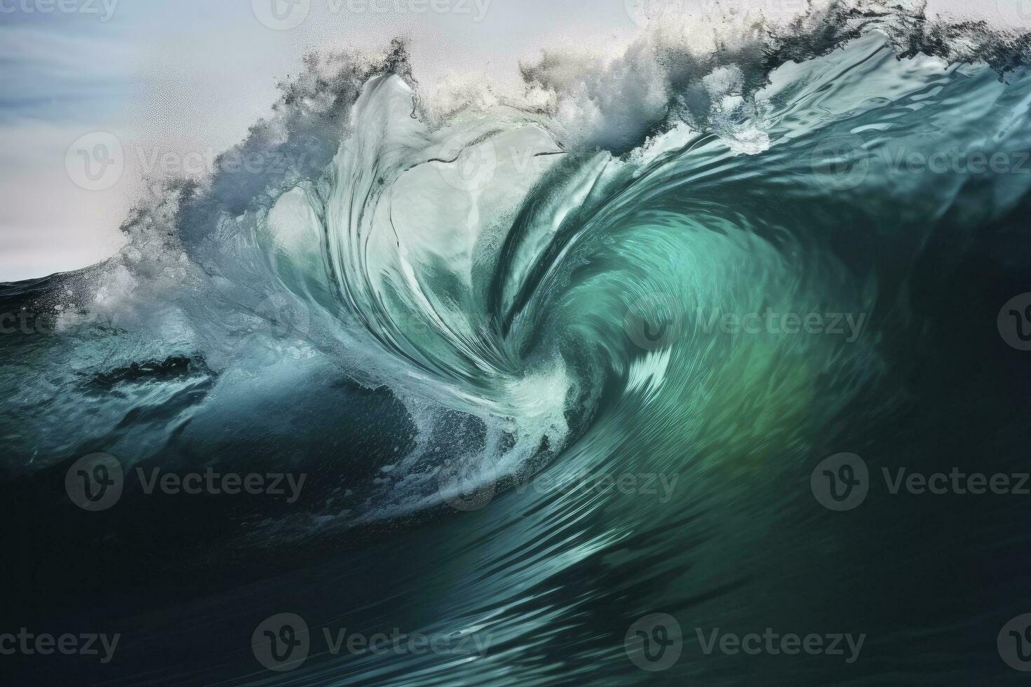 AI generated Extreme close up of thrashing emerald ocean waves. AI Generated photo