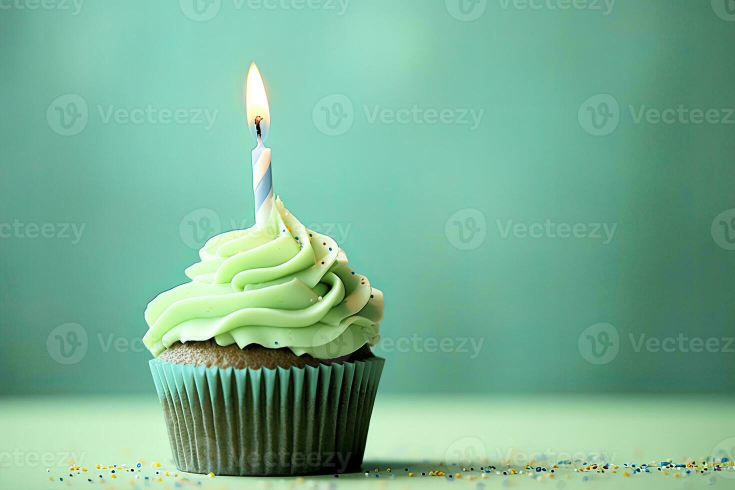 AI generated Happy Birthday Cupcake with Candle. AI Generated photo