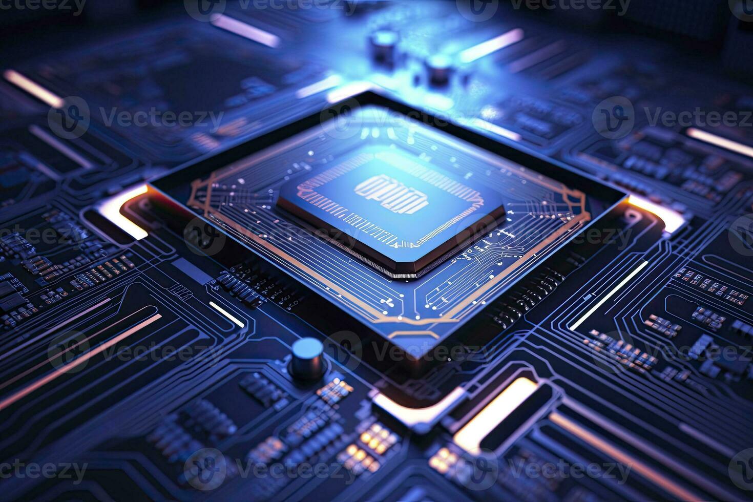 AI generated Futuristic central processor unit. Powerful Quantum CPU motherboard. AI Generated photo