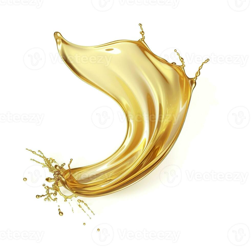 AI generated Golden Oil or Cosmetic essence splash isolated on white background, 3d illustration. AI Generated photo