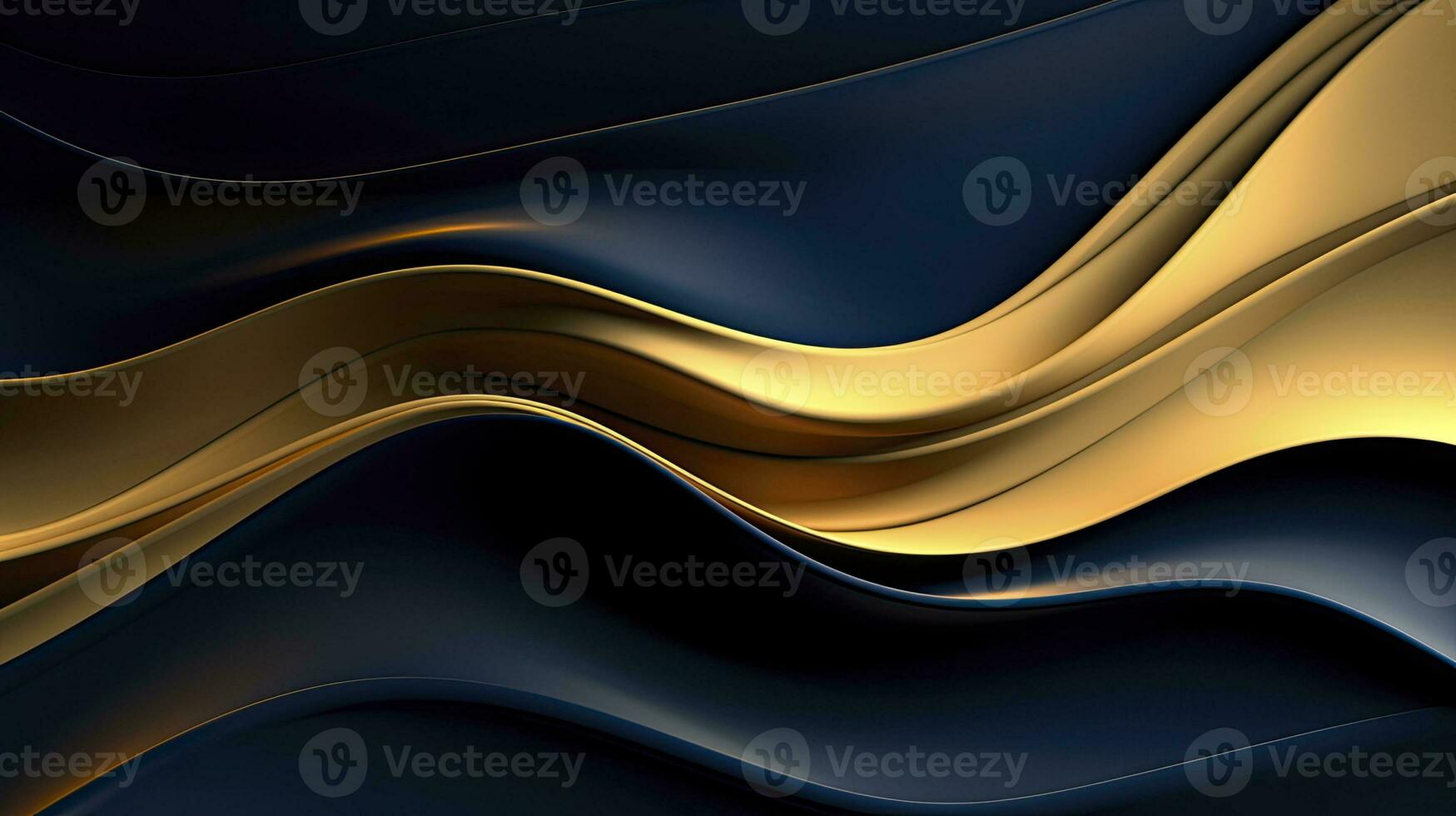 AI generated Gold and navy blue waves abstract. AI Generated. photo