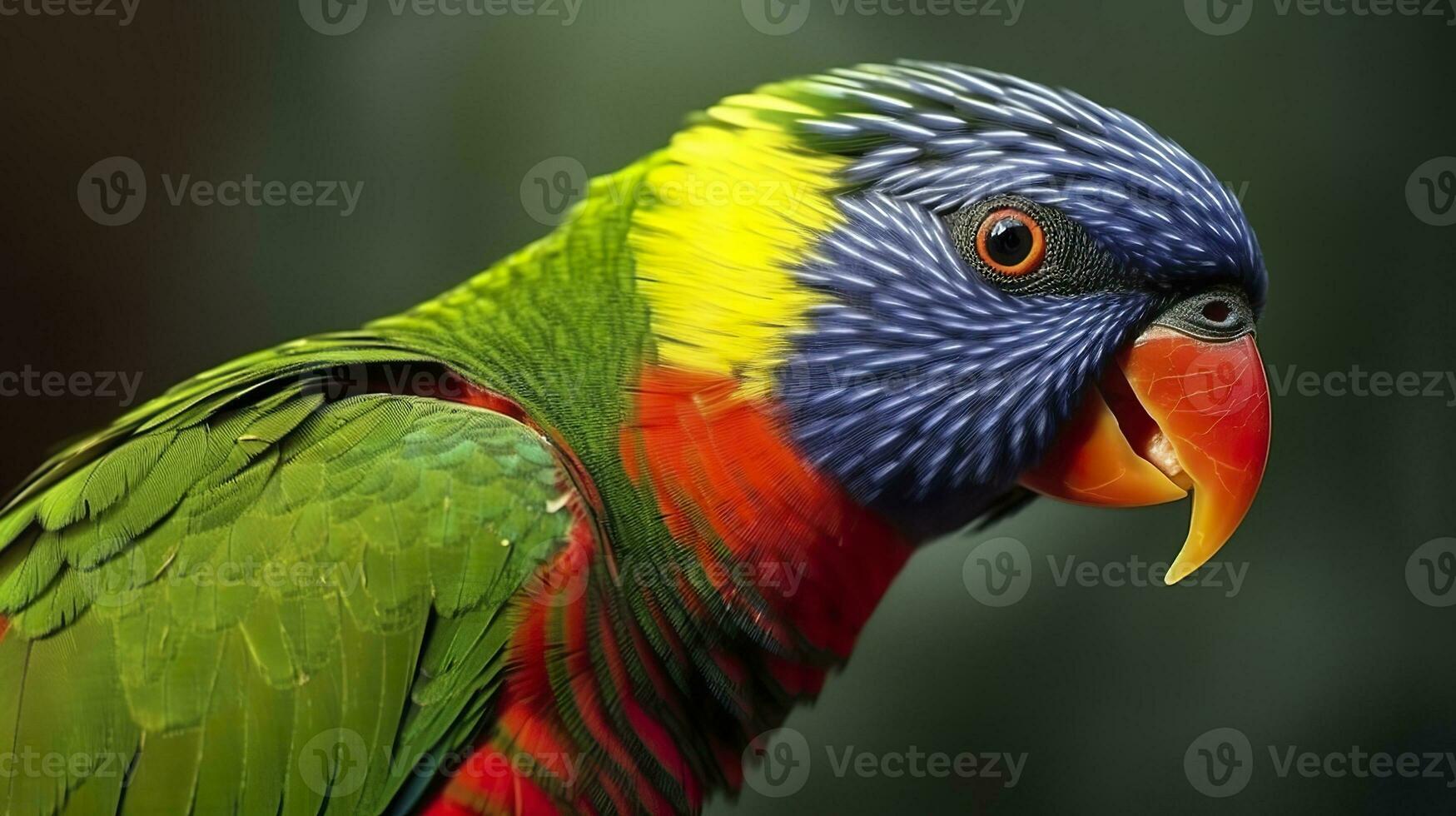 AI generated Side view Closeup of beautiful and colorful Lorikeet Green naped bird. Generative AI photo