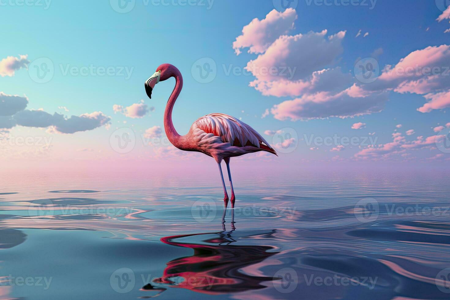 AI generated Pink Flamingo in the water. AI Generated photo