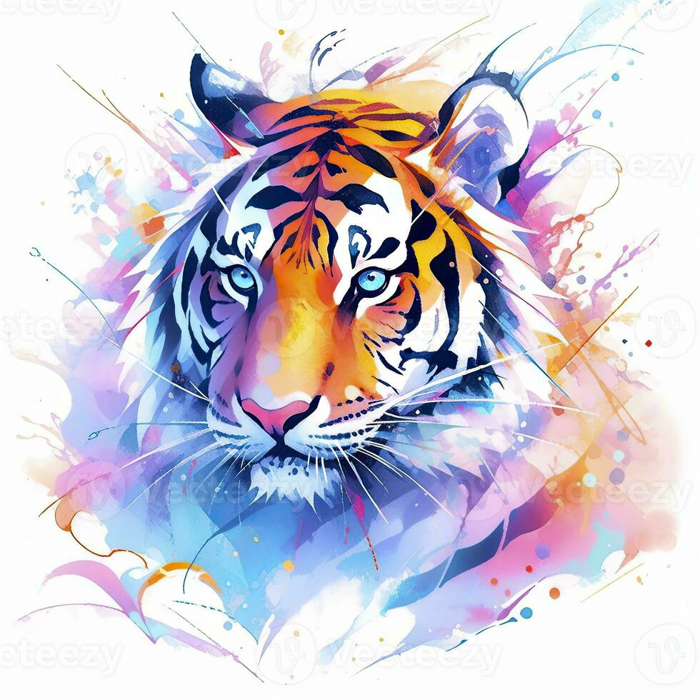 AI generated Watercolor tiger head on isolated with white background. AI Generated photo