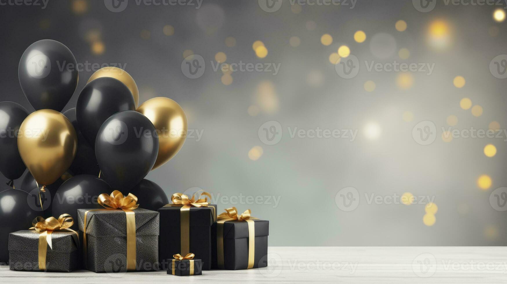 AI generated Black Friday sale banner with ballon and gift box space for text. AI Generated photo