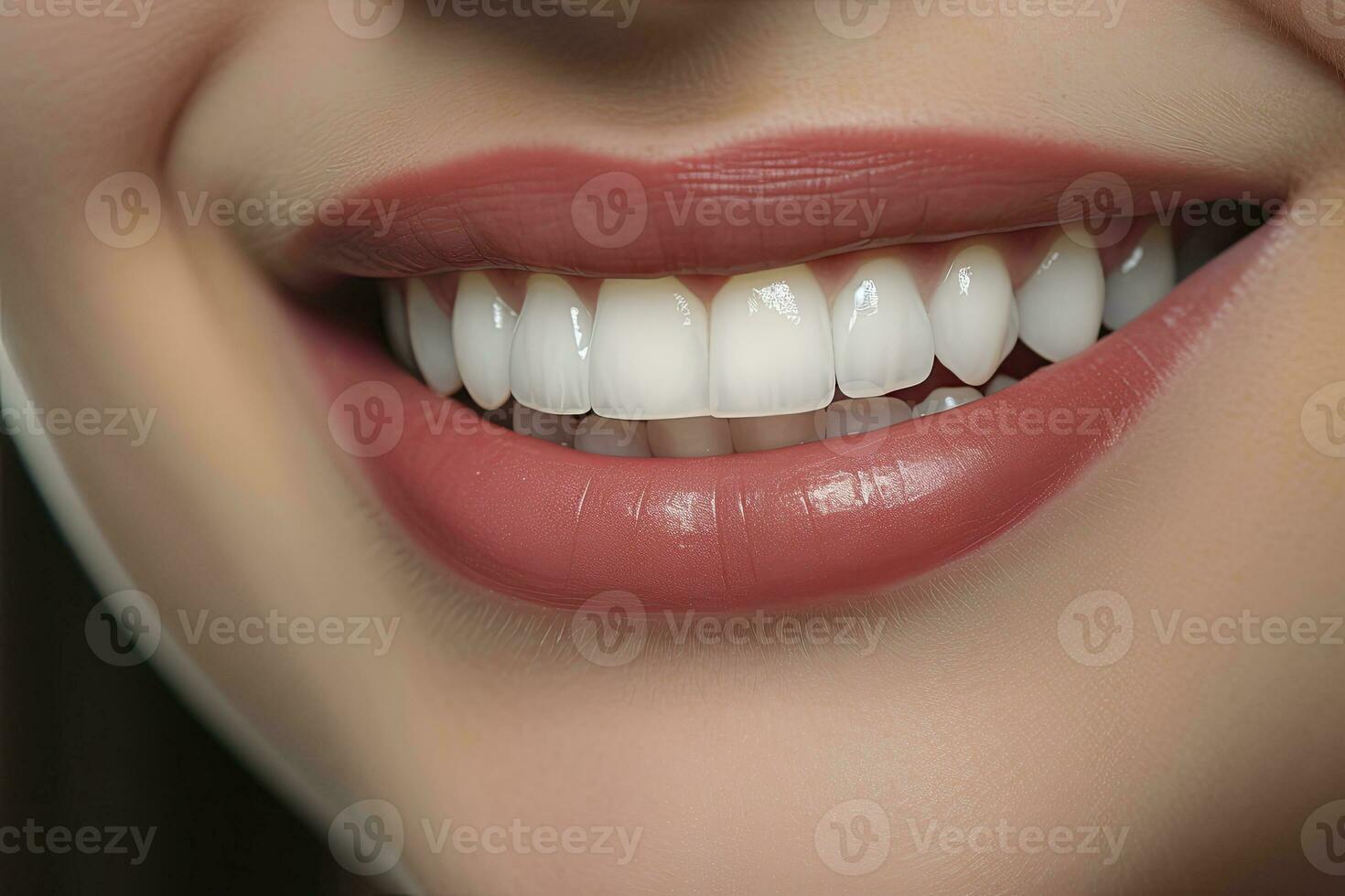 ai generado cerca arriba de un sonrisa con bonito blanco dientes. ai generado foto